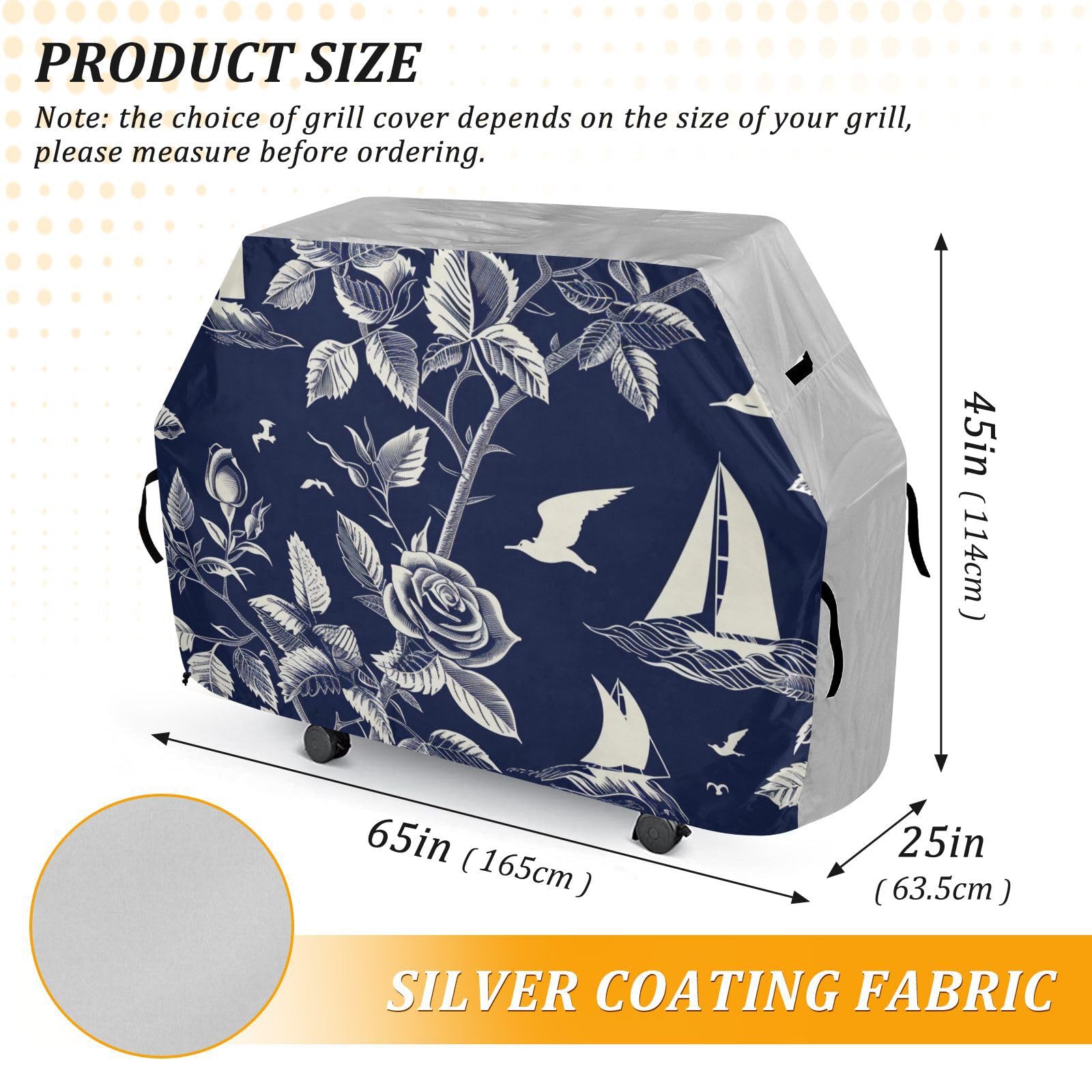 Ocean Beach Ocean Style Roses Outdoor Patio Grill Pokrowiec 158 cm Wodoodporny Wytrzymały odporny na rozdarcie odporny na blaknięcie materiał pokrowiec na grilla z regulowanym sznurkiem dla kurzu i