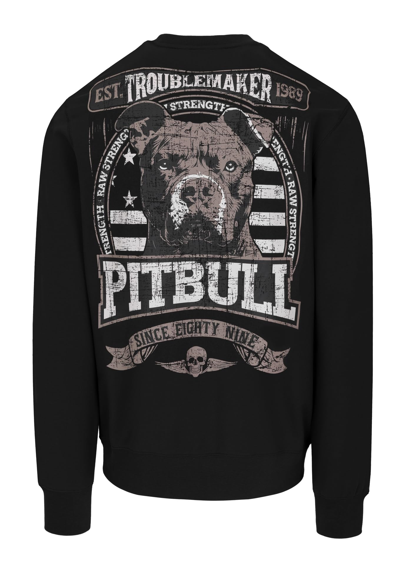 PITBULL Męska bluza Troublemaker Crewneck Pulower 280 g, nadruk na plecach psa, streetwear tricot terry, elastyczna, oddychająca, z długim rękawem