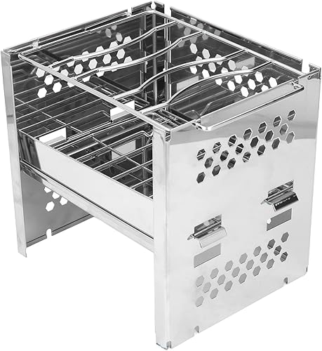 Miniatura 6 de Estufas de campamento de leña, estufa plegable de acero inoxidable para mochileros, cocina de barbacoa para picnic barbacoa, olla potable al aire