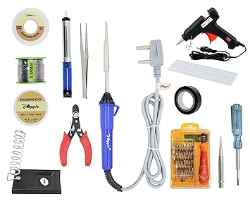 Hillgrove 14in1 Basic Complete 25W Soldering Iron Kit Glue Gun Combo with Mobile Repair Kit 25 W Simple (Flat, Pointed Tip)