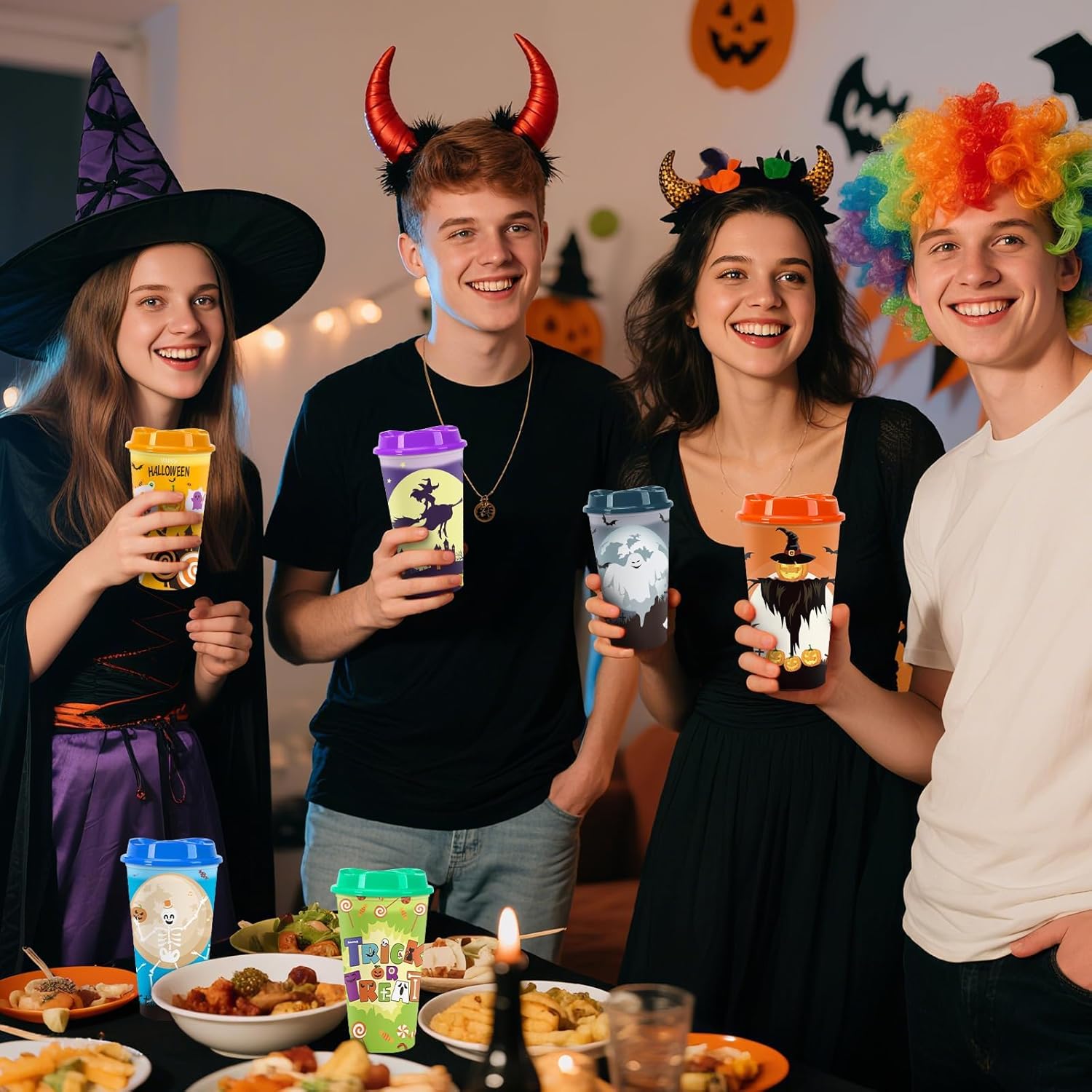 Jansun 12pcs Halloween Color Changing Cups, 16Oz Reusable Plastic Coffee Cups with Lids for Party Decorations Halloween Cups for Party Favors Supplies - Image 6