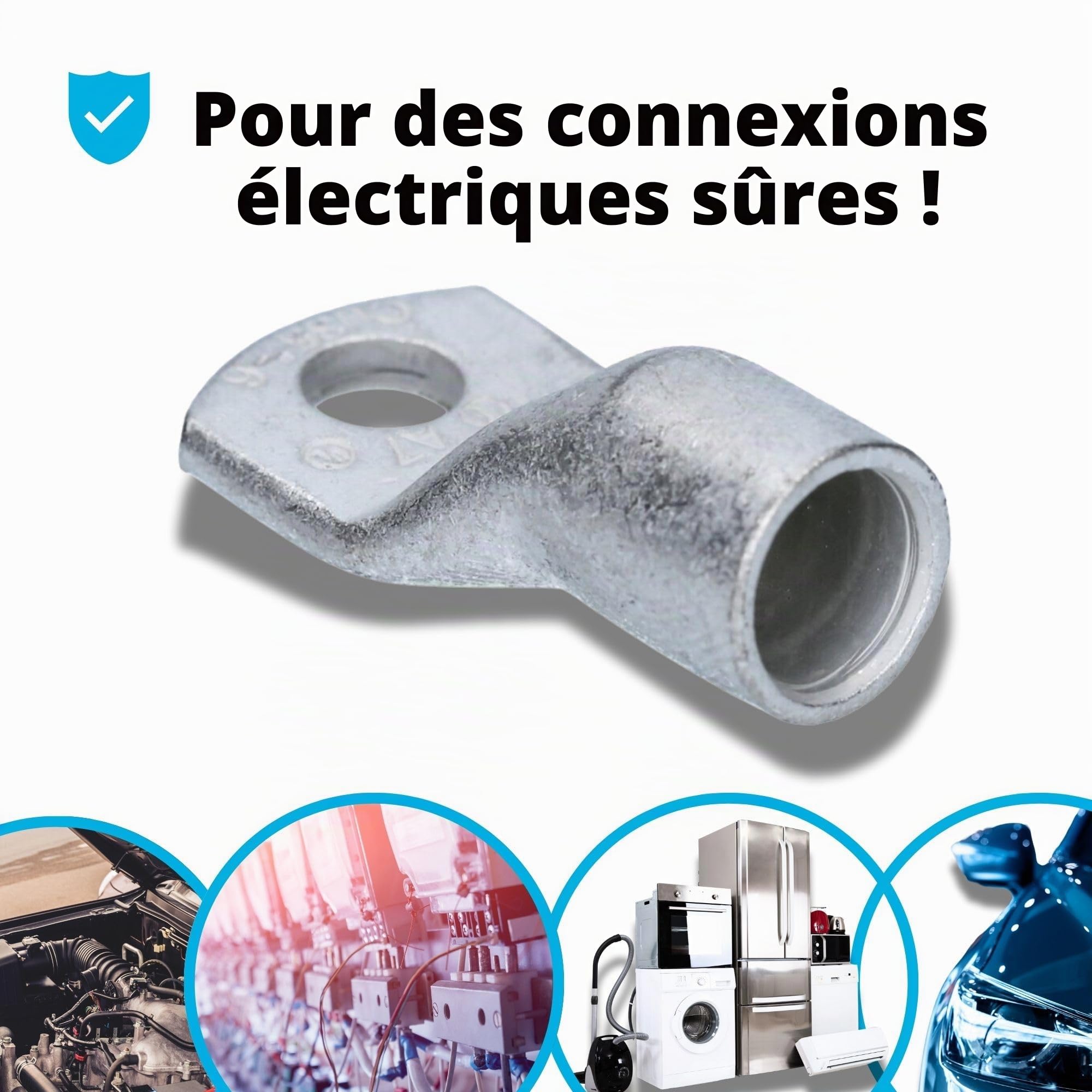 Cembre A7-M6 Lot de 10 Cosses Tubulaires 35 mm² M6 en Cuivre Étamé | Connecteurs de câbles non isolés avec trou de vision pour sertissage, cuivre électrolytique recuit haute conductivité