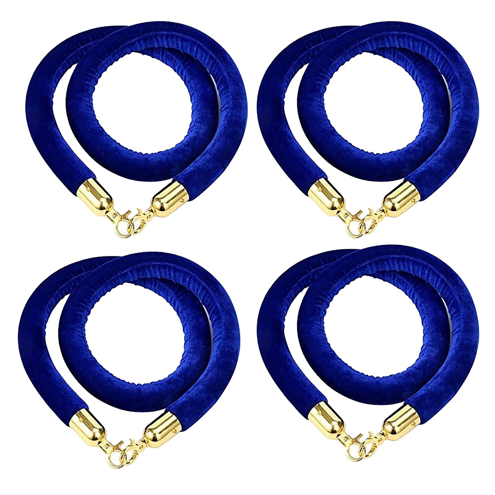 Corde de poteau en velours bleu marine de 3,65 m avec crochets dorés pour barrière lot de 4