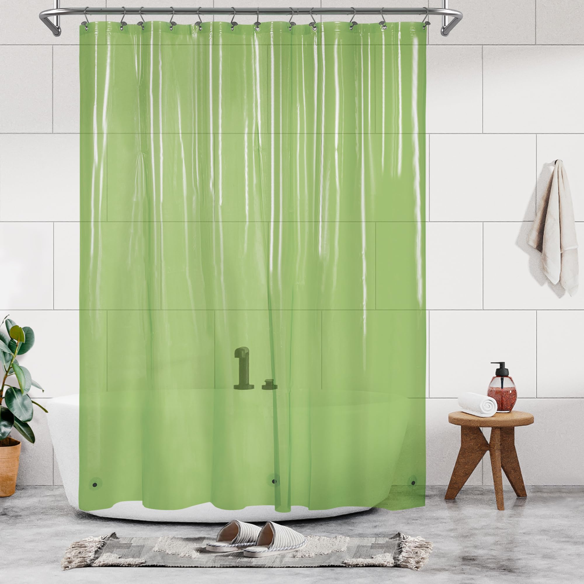 Barossa Design Long Shower Curtain Liner with 3 Magnets, Clear Green, 72x78