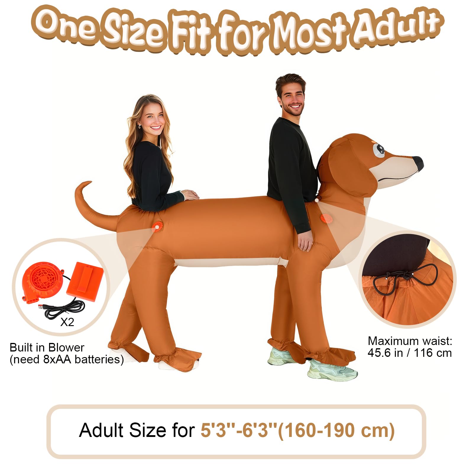 Poptrend Disfraz inflable de perro salchicha doble para adulto, disfraz inflable doble para perro, disfraz de perro salchicha para Halloween, disfraces divertidos de fiesta