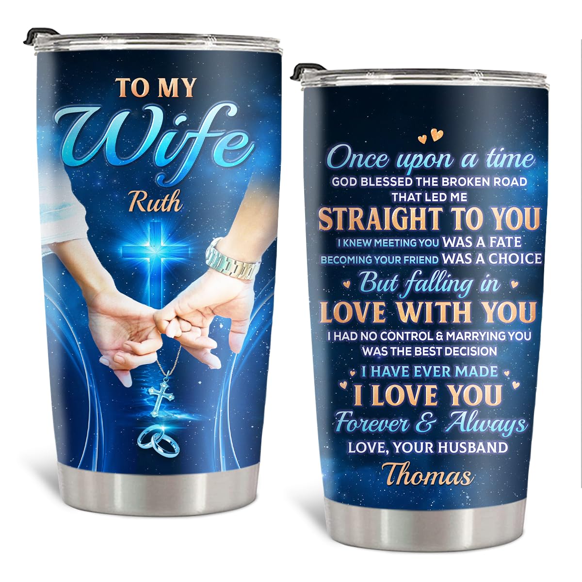 DOPTIKA Once Upon A Time Personalized Couple Stainless Steel 20oz Tumbler Cups For Men Women, Anniversary Christmas Birthday Gifts For Husband Wife, Coffee Tumbler With Lid, Couple Gifts For Him Her
