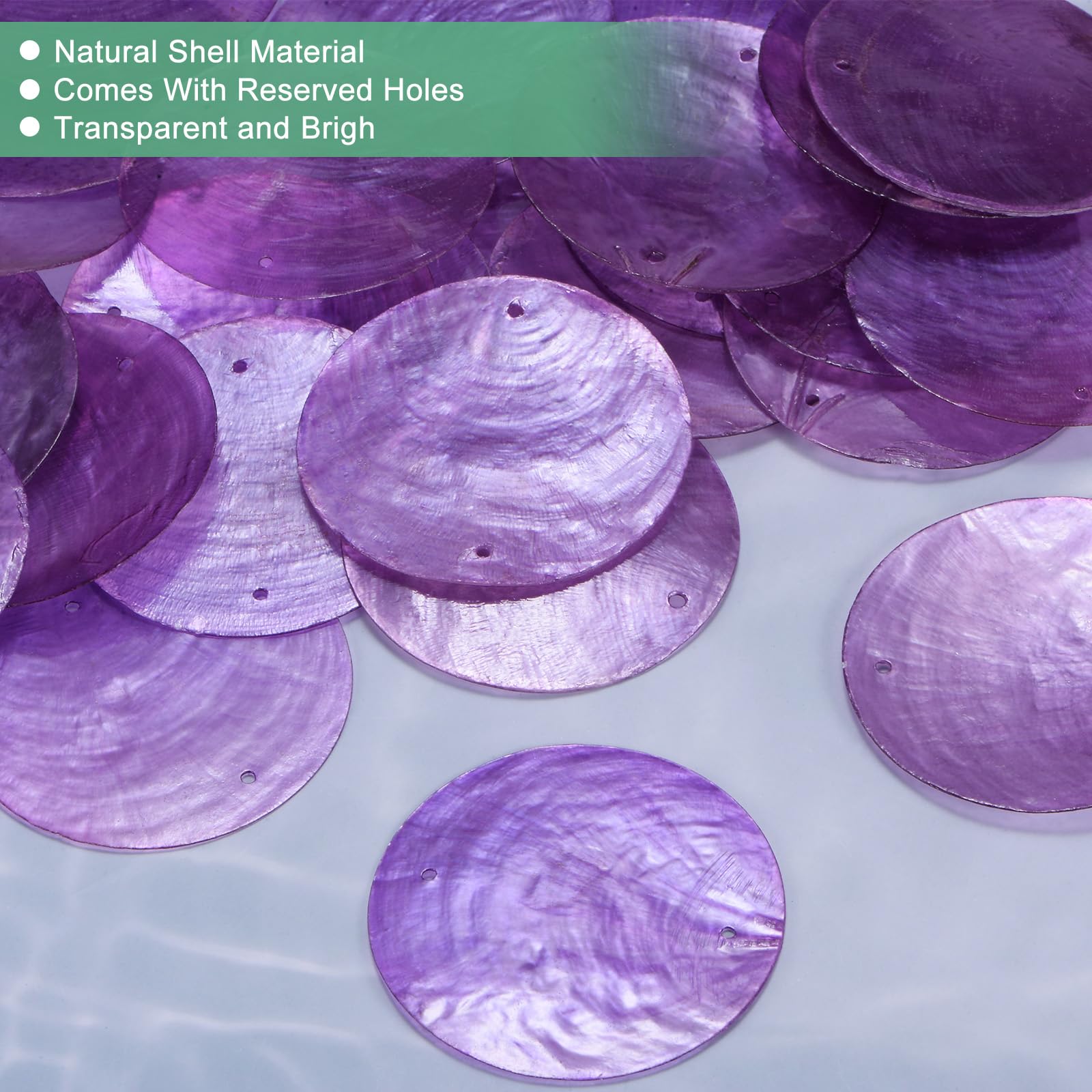 M METERXITY 100-Pack Round Shells Pieces, 50mm Flat Round Natural Shell Charm with Hole - Image 2