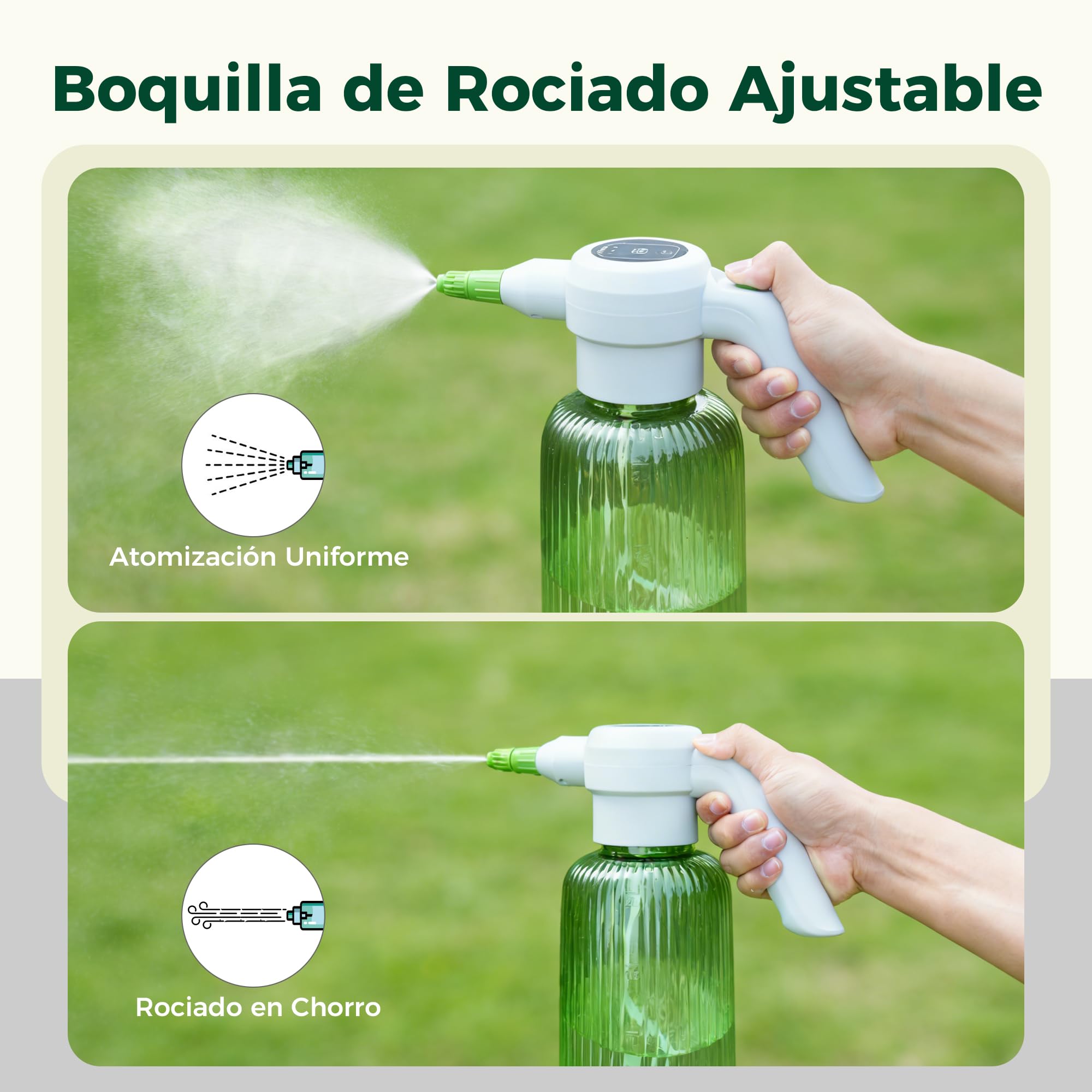 Diivoo Pulverizador Eléctrico de Jardín 2L, 3 Velocidades y 2 Modos (Neblina y Chorro), Depósito Visible, Batería Recargable 2000mAh, Pulverizador Portátil de Agua para Plantas de Interior y Balcón