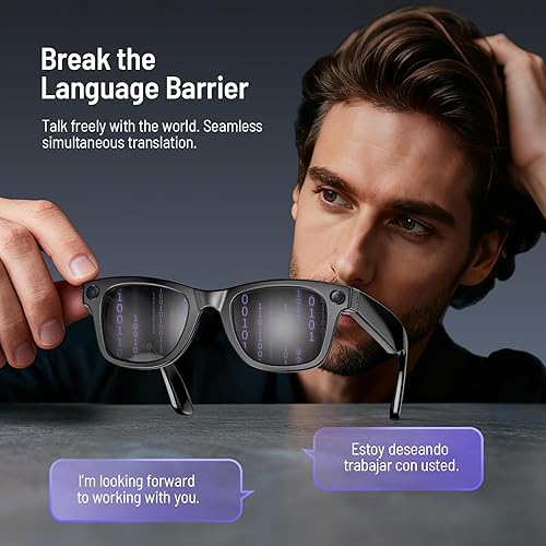 Miniatura 4 de Lentes inteligentes AI para hombres y mujeres, gafas de cámara antivibración de 800 W, traducción en tiempo real, reconocimiento de objetos AI,