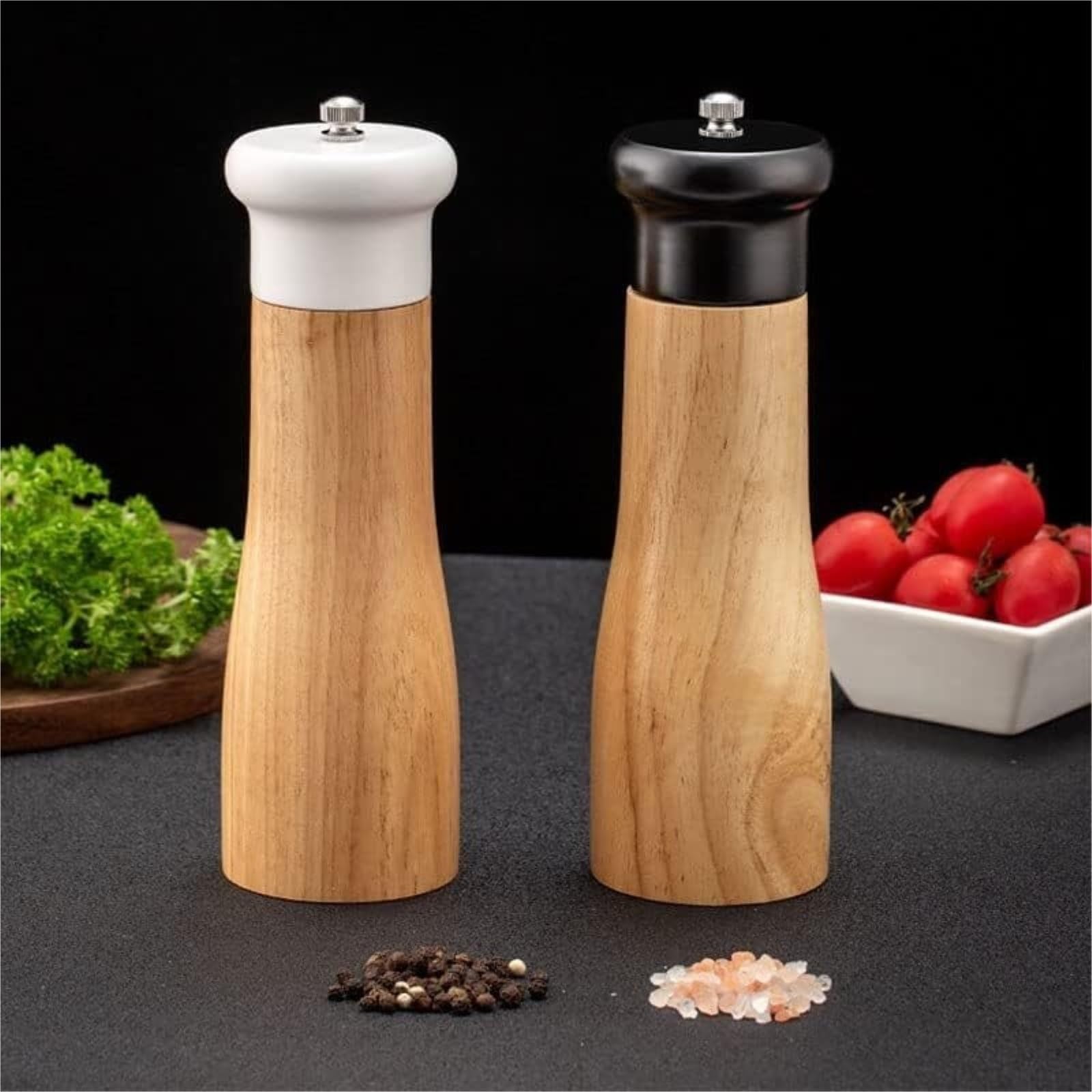 Mühle Für Salz Pfeffer 8-Zoll-Salz- Und Pfeffermühlen-Set Aus Gummiholz, Meersalzmühle, Keramik-Pfeffermühle Gewürzmühlen Küche