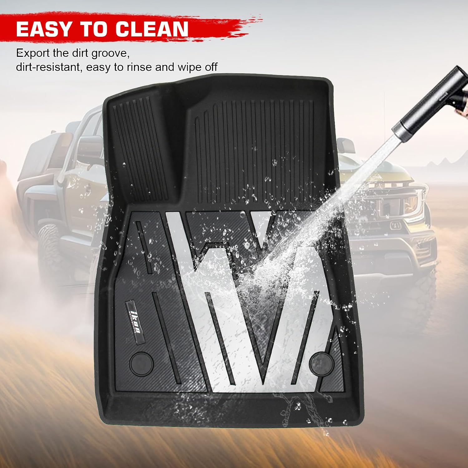 IKON MOTORSPORTS 3D TPE Floor Mats, Compatible with 2024-2025 Tesla Model 3, All Weather Waterproof Non-Slip Floor Liners, Front & 2nd Row Full Set Car Interior Accessories, Black & Gray