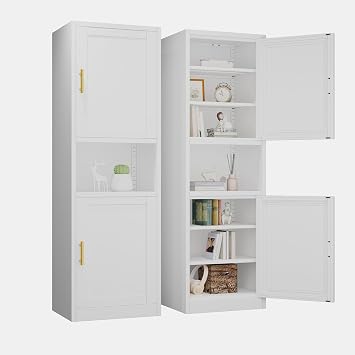 Metal Bathroom Storage Cabinet, Kitchen Pantry Storage White 20" W