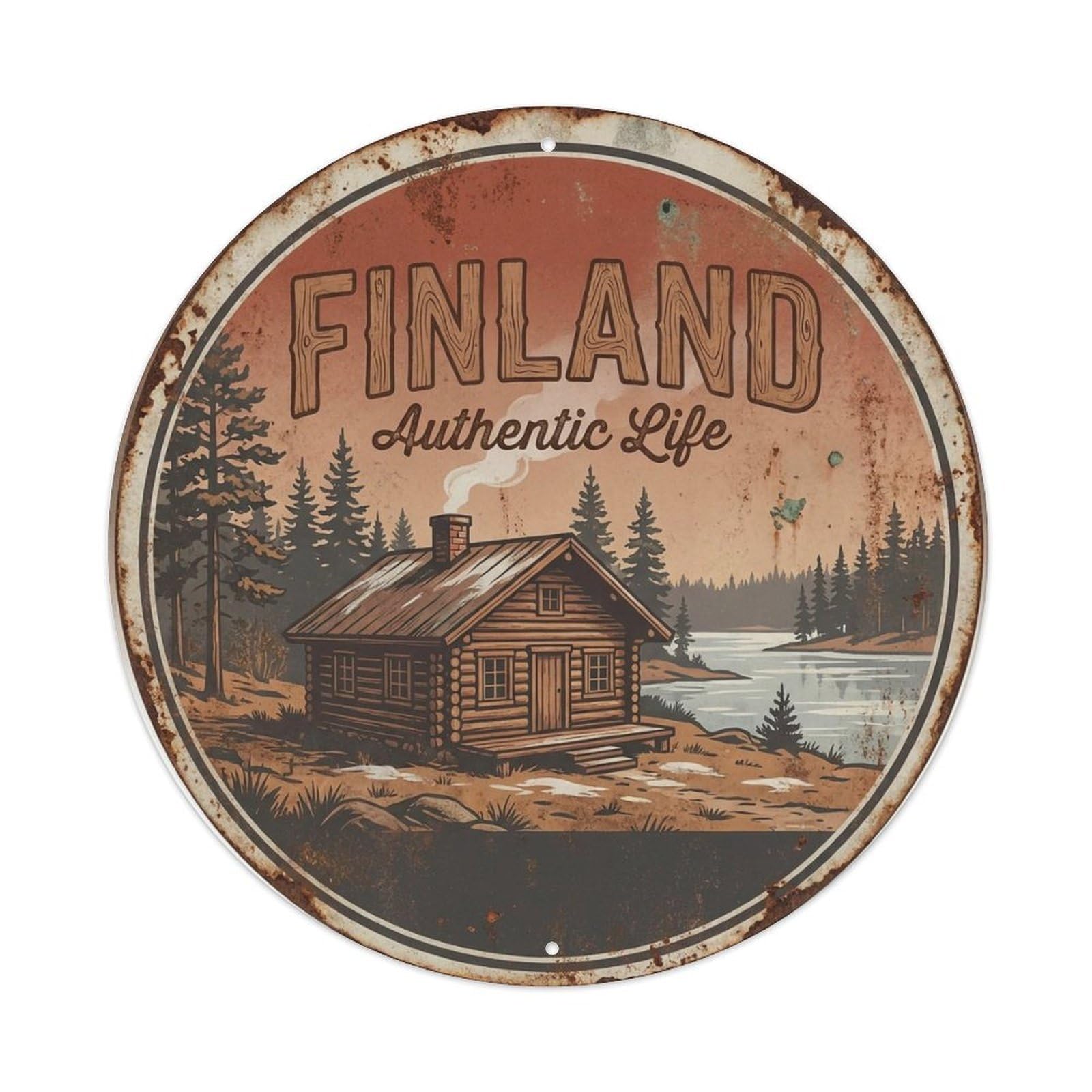 Vintage Travel Finland Authentic Metal Tin Sign Plaque Wall Decor for Cafe, Club, Garden Round Metal Poster 8x8Inch