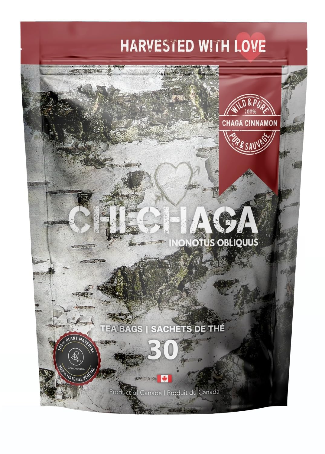Premium 100% Wild Harvested Chaga - 30 Tea Bags (Chaga Cinnamon)