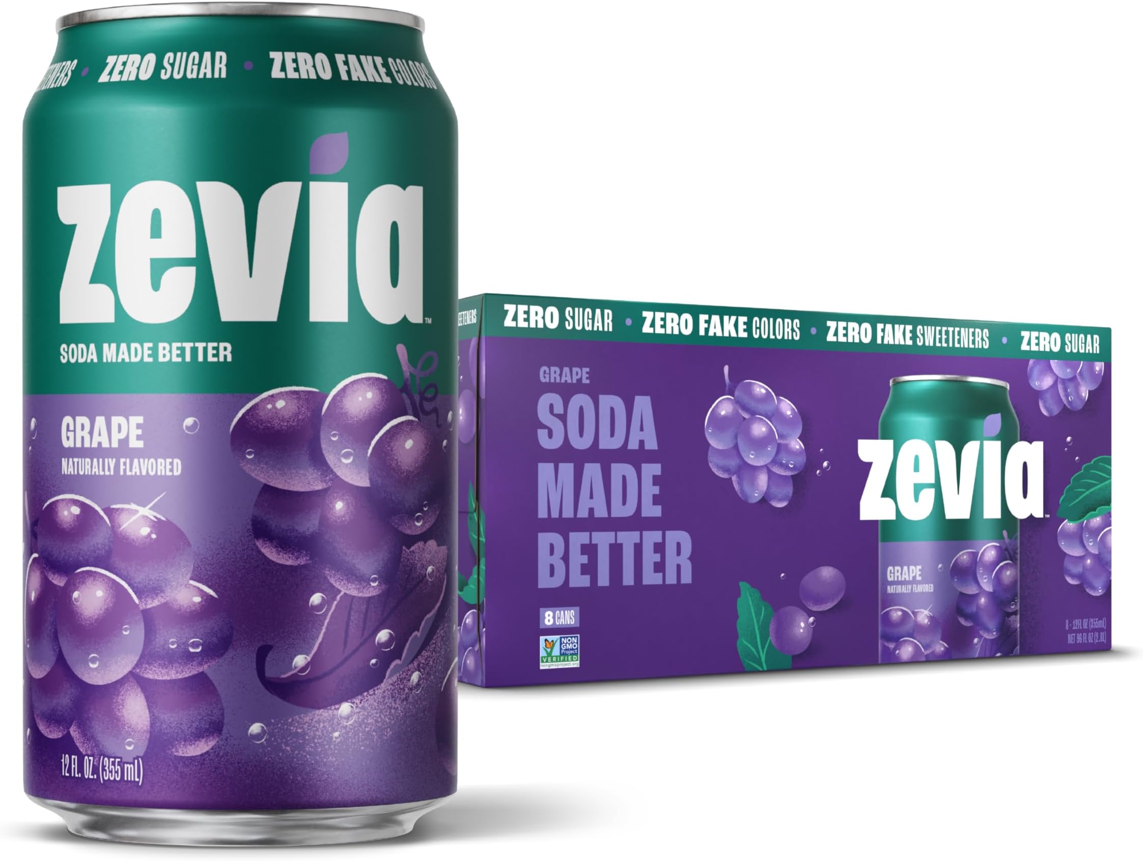 Zero Sugar Soda, Grape, 12 oz Cans (8-Pack) – Naturally Sweetened, Non-GMO Project Verified, Gluten-Free, Vegan