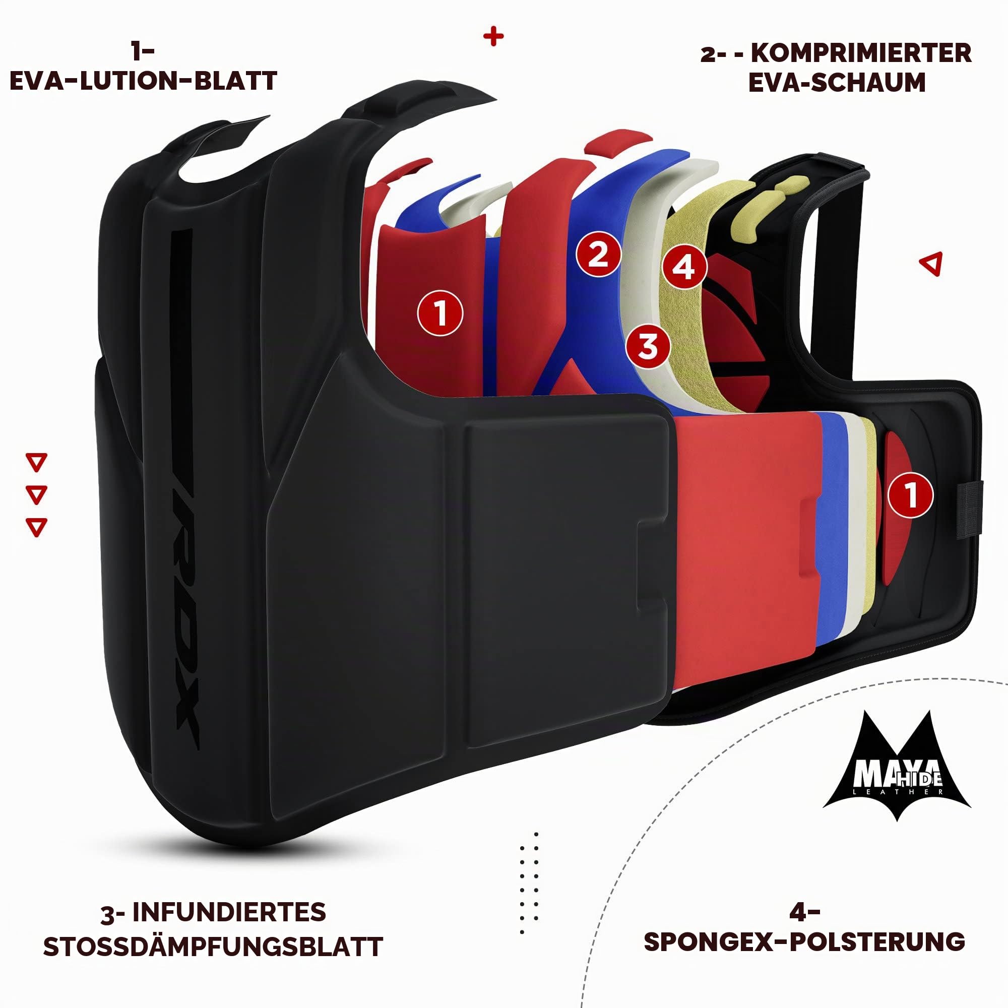 RDX Körperschutz Kampfsport, Maya Hide Leder Bauchschutz perfekt für Kickboxen, MMA Training, Muay Thai, Kampfsport, Boxtraining, Verstellbar Kampfweste Verwendung in Heim- und Fitnessstudio-Workouts