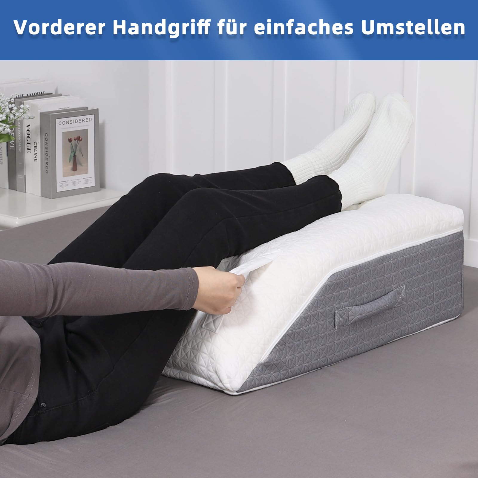 Cuscino per le vene, cuscino per l'elevazione delle gambe in memory foam, cuscino per alleviare le gambe, cuscino di posizionamento con fodera rimovibile, cuscino per gambe a doppio strato per