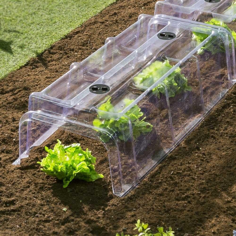 TERRE JARDIN - Tunnel de Forçage, 86 x 38 x 21 cm - Tunnel de Forçage Rigide, Transparent, Modulable, avec 6 Sardines de Fixation - Mini Serre Rigide Potager de Jardin avec Système de Ventilation