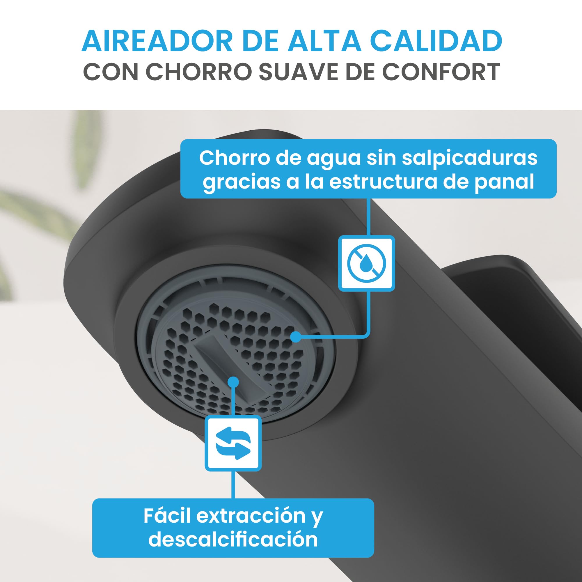 Bächlein Grifo de baño Aldeya en diseño moderno, monomando con cartucho de cerámica duradero y kit de montaje, grifo de baño negro mate