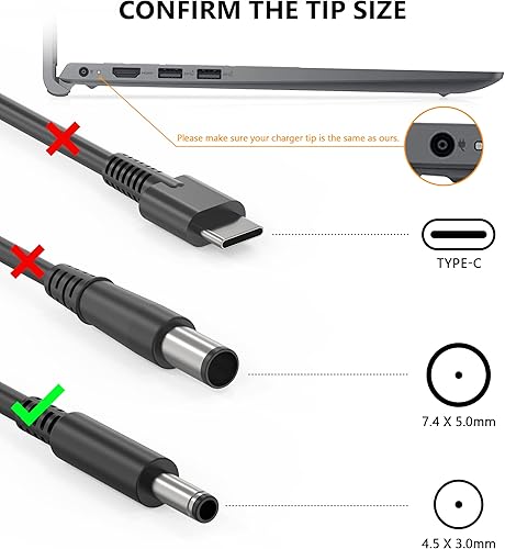Miniatura 2 de Cargador adaptador de CA de 65 W y 45 W para Dell Laptop Charger, Dell Inspiron 11 13 14 15 17 3000 5000 7000 Series 15 3558 5559 5558 5755 5568