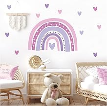 Little Deco Wandaufkleber Regenbogen lila Wandsticker Herzchen Kinderzimmer Babyzimmer Wandtattoo Herzen Wanddeko DL942-3