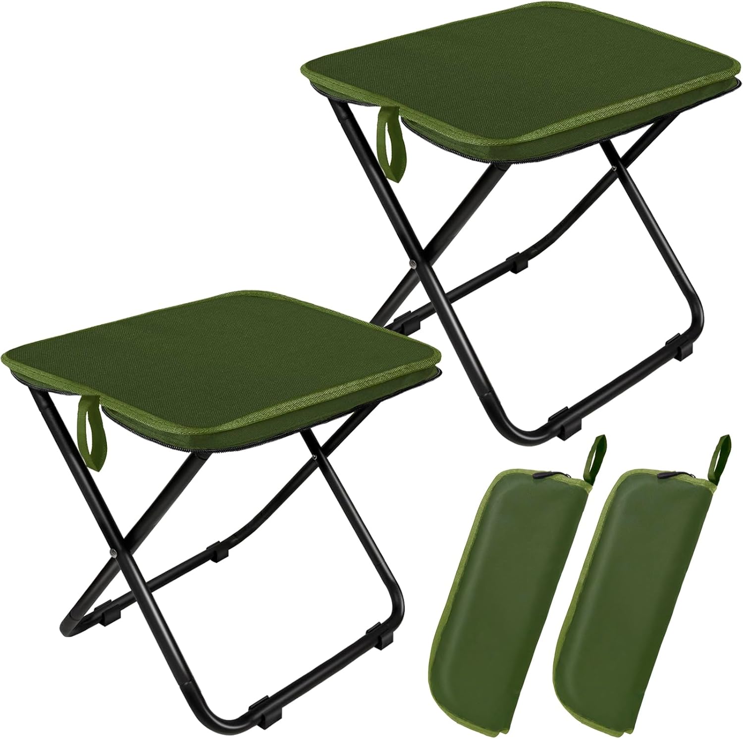 2 Pack Camping Stool 13 Inch Portable Folding Stool for Adults, Lightweight Small Foldable Stools for Fishing Hiking Outdoor Gardening-Green