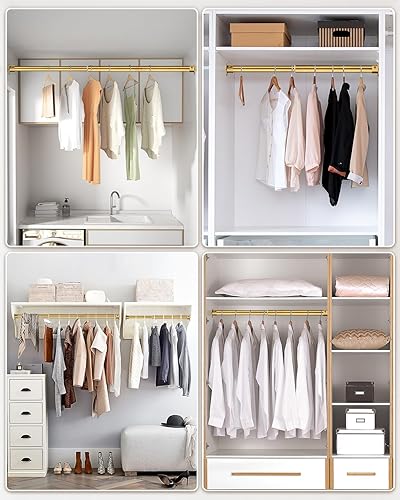 Miniatura 7 de FIRJOY Barras de armario para colgar ropa, resistentes, longitud ajustable (#2 dorado, 18.5 - 28 pulgadas)
