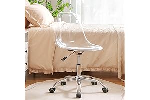 Giantex Armless Clear Rolling Chair, Height Adjustable Office Vanity Chair