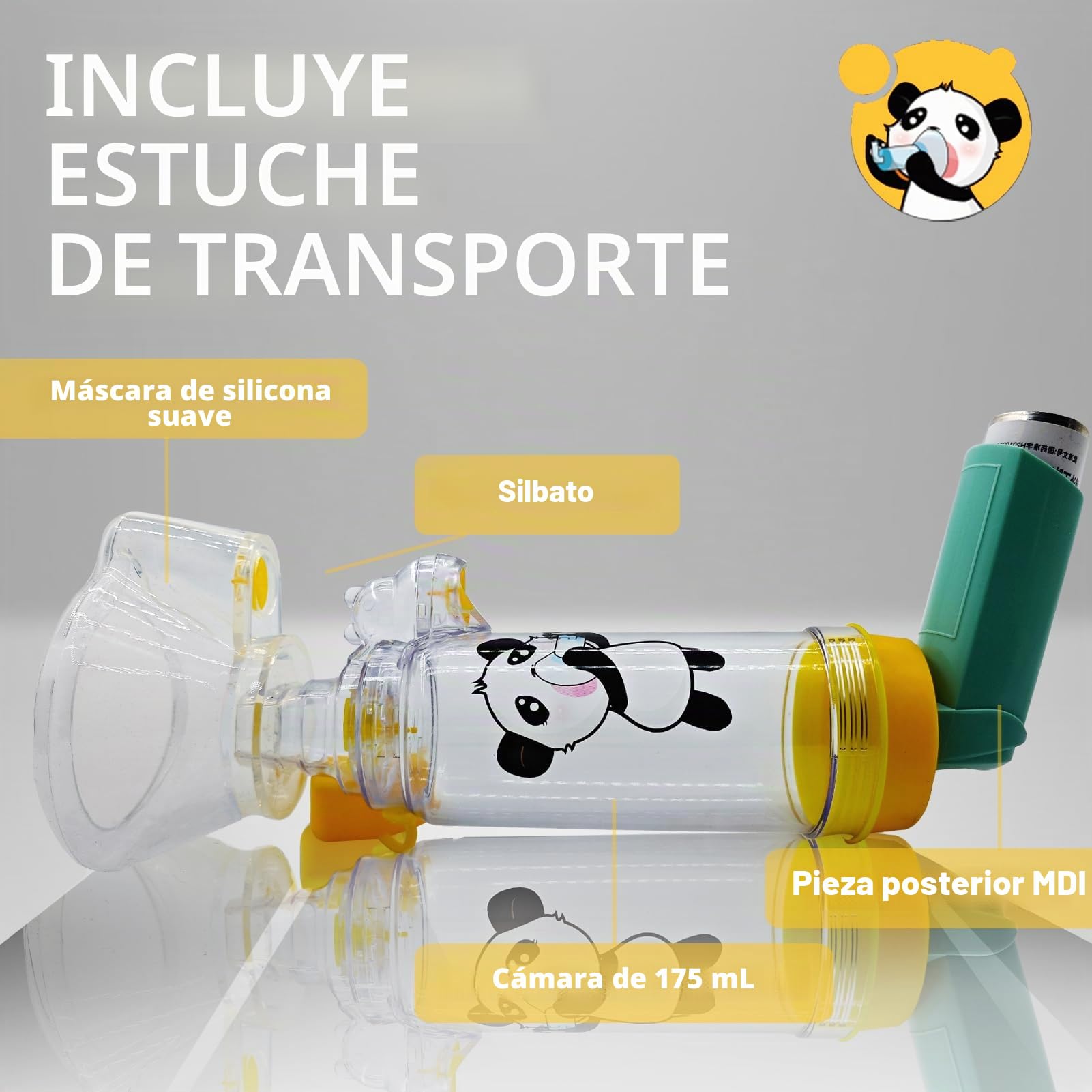 cámara de inhalación para adultos o niños con máscara y funda de transporte de viaje, cámara de aerosol utilizada con cualquier inhalador de dosis medida (MDI) para asma (máscara infantil)