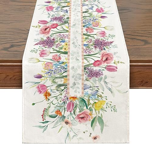 Siilues Camino de mesa de primavera decoración de mesa de primavera de clavel camino de primavera para mesa decoración de temporada de primavera