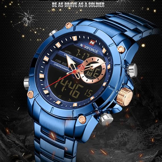 Men Military Sport Wrist Watch Japan Quartz Steel Waterproof Dual Display Functional Male Clock Watches 9163