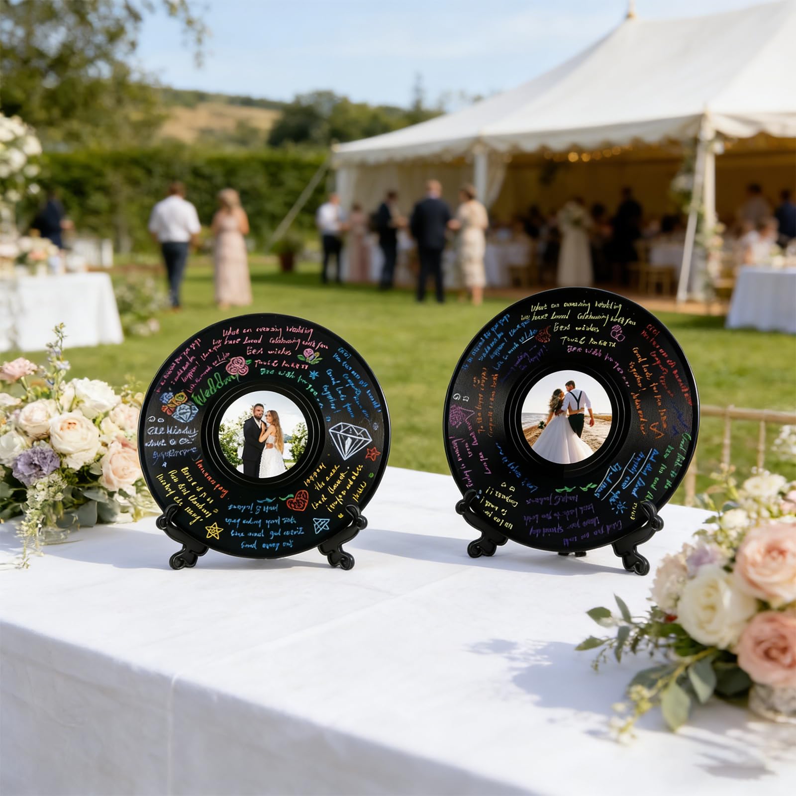 2 libri degli ospiti in vinile, alternativa al libro degli ospiti di nozze, libro degli ospiti personalizzato, con penna e supporto per matrimonio, compleanno, festa di baby shower