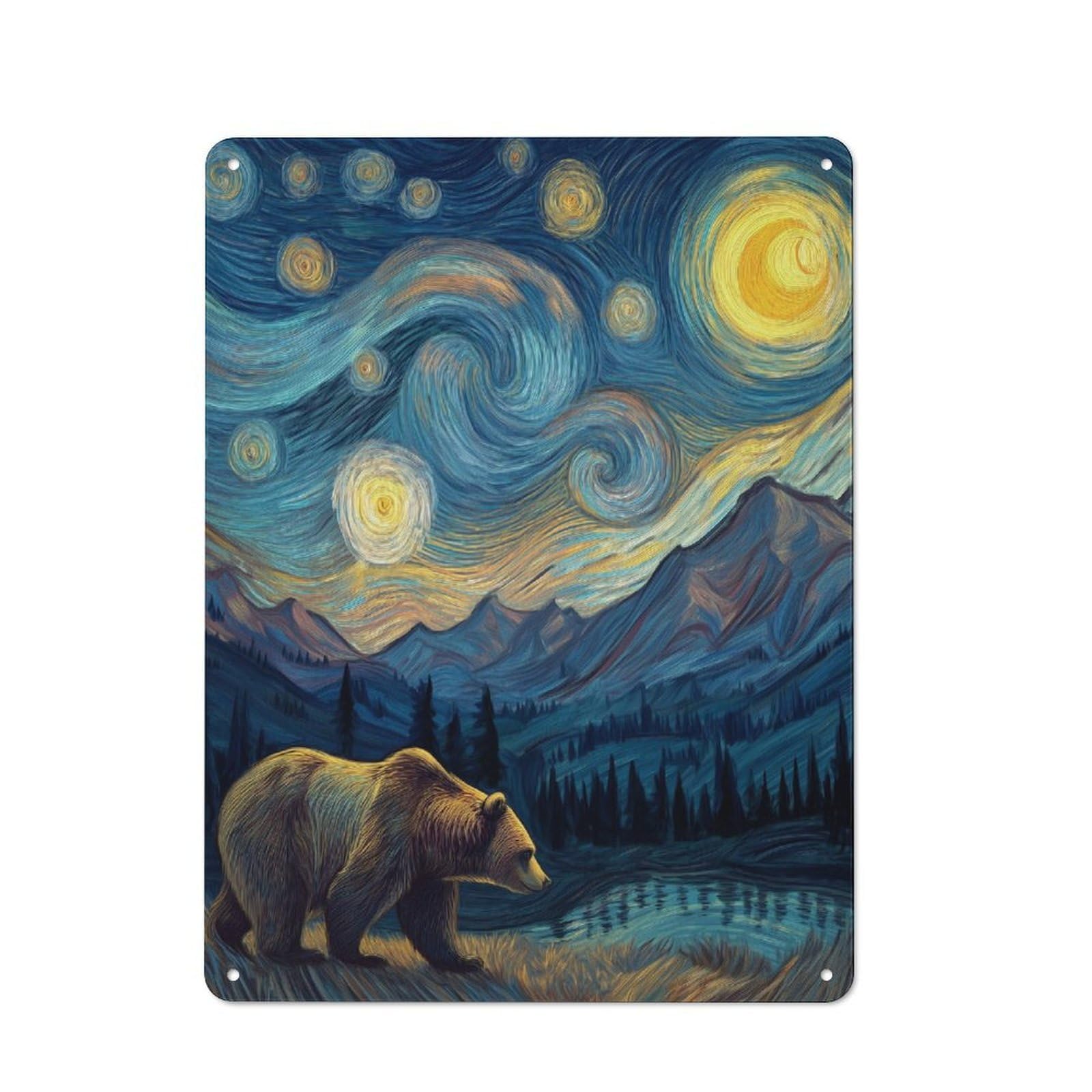 Everyday Starry Night Bear漫步 Metal Gift Sign 40x30cm, Room Wall Plaque for Home, Shop, Pub Or Studio Wall