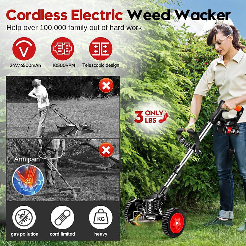 Image of Electric Wireless Rechargeable Edge Cutter 48V-2 Batteries-25cm Cutting Width|3-in-|Adjustable Height|3 Blade Types |Lawns & Gardens|Straight Blades Trimming Scissors. (Old-Black)