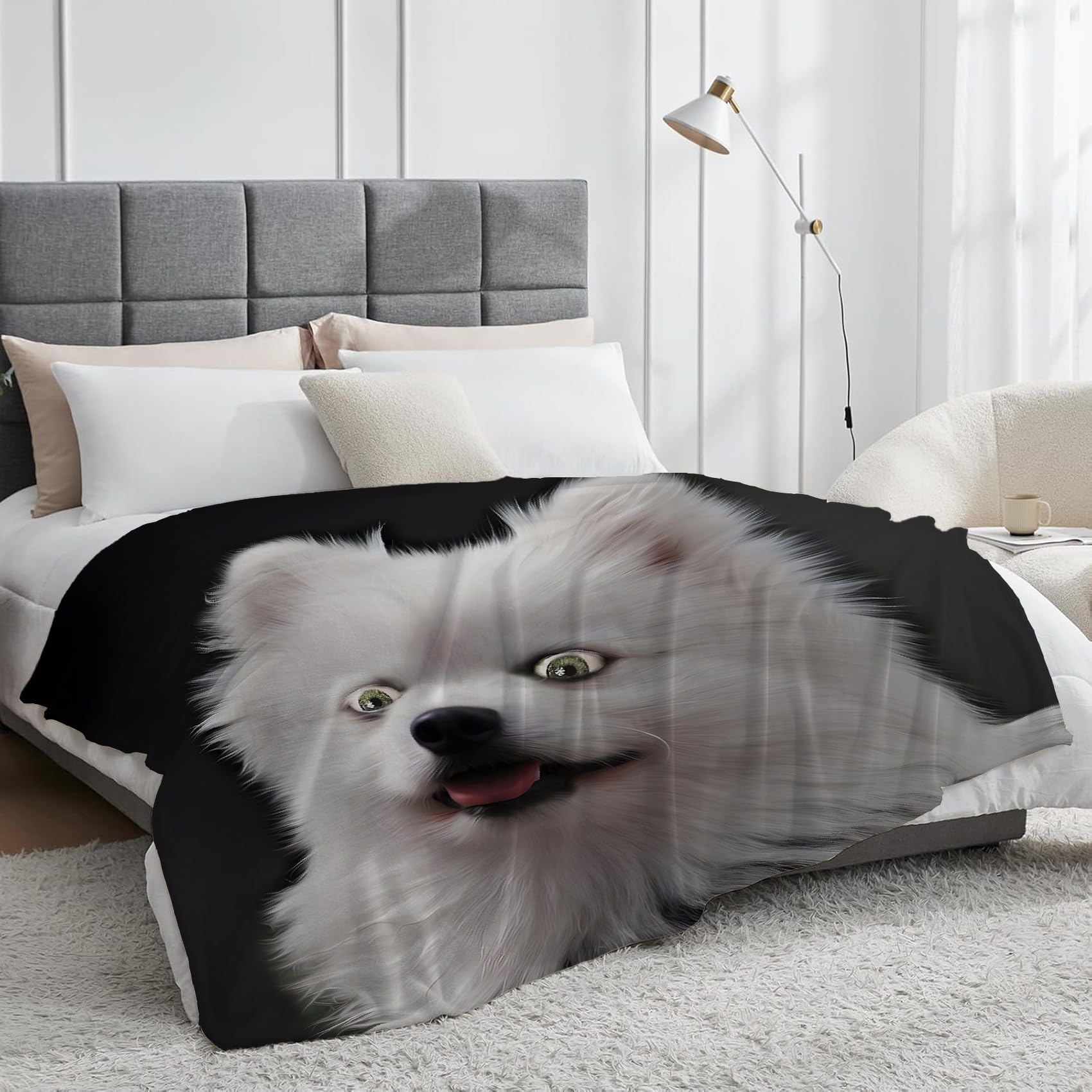 Uroczy Kocyk Szpic Krasnolud Realistyczne Psy Koc polarowy Flanelowa Mikrofibra 220 x 240 cm, Lekki, miękki, ciepły i wygodny, Odpowiedni do sypialni i salonu