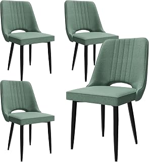 Sillas de Comedor Pack 4, Sillas de Cocina de Tela con Respaldo Alto, Cadeiras Sala Jantar Modernas con Patas de Metal, Sillas Nordicas Tapizadas Aptas para Salon Cocina (4, Azul claro, tela)