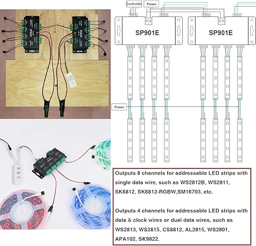 Miniatura 7 de SUPERNIGHT Amplificador de tira de píxeles LED Repetidor SPI de datos de señal para WS2801 WS2811 WS2812B WS2813 WS2815 SK6812 SK9822 Tira de luz
