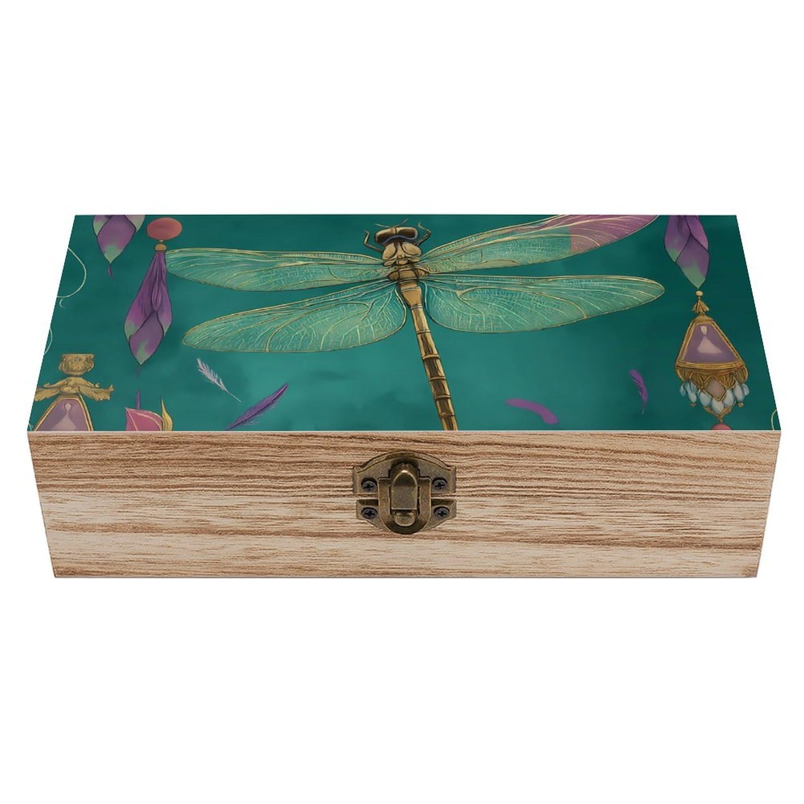 Oudrspo Inspirational Dragonfly And Flowers Retro Wooden Storage Box Keepsake Jewelry Decorative Art Storages Box Gift Boxs