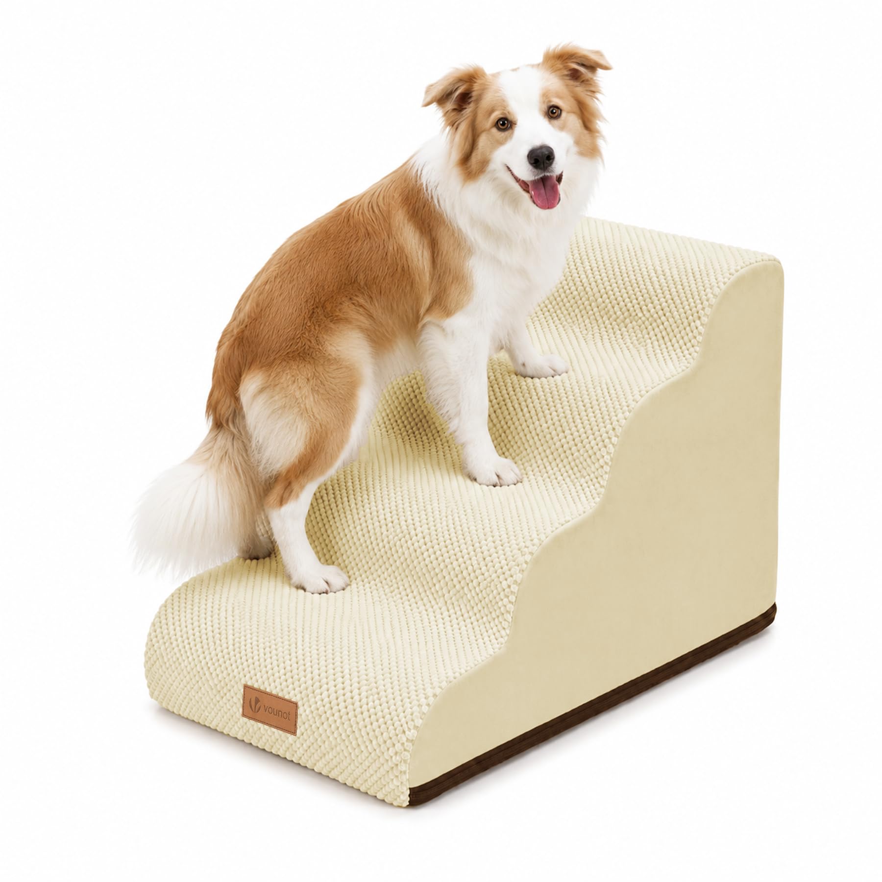 VOUNOT® Scaletta per Cani a 4 Gradini, Scala per Animali Antiscivolo in Schiuma ad Alta Densità con Maniglia, Sfoderabile e Lavabile, Accesso a Divano e Letto per Cani Piccoli o Anziani, Beige