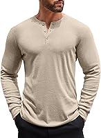 COOFANDY Men's Long Sleeve Henley Shirt - Stretchy Button T-Shirt Lightweight Casual Pullover for Fall Winter
