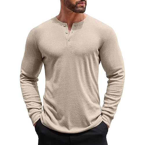 COOFANDY Men's Henley Shirts Long Sleeve Button T-Shirt Lightweight Fashion Casual Pullover Shirt