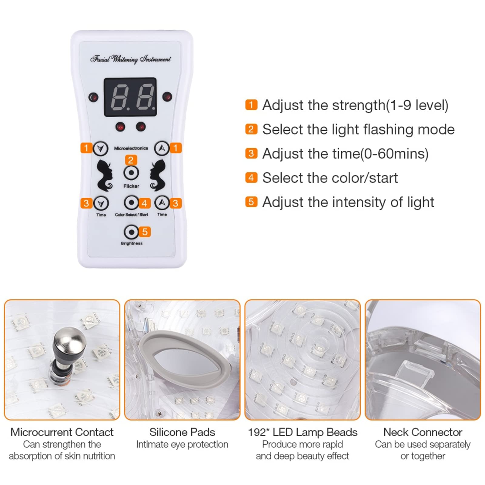 7 Colores Terapia de luz LED Mascarilla Cuello Rejuvenecimiento de la Piel Fototerapia Máscara de Belleza Anti Acné Apriete la Piel Aclare la máquina Salón de Belleza Cuidado de la Piel,Oro