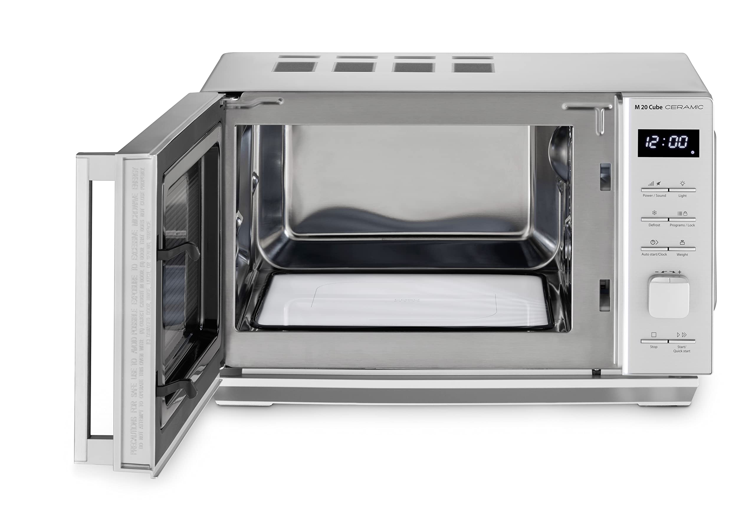 CASO M20 Cube Ceramic - Microondas sin plato giratorio con 800W de Potencia - Capacidad de 20L - 8 programas automáticos - Modo Descongelación - microondas pequeño - plateado