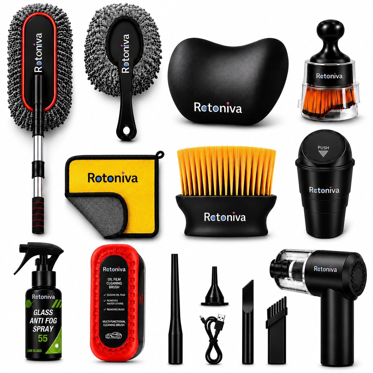 10 PCS Car Cleaning Kit Combo with Portable Car Vacuum Cleaner | Car Memory Foam Pillow with Car Dustbin, Detailing Brush & Microfiber Cloth, SUVs Cleaning Kit-image-35