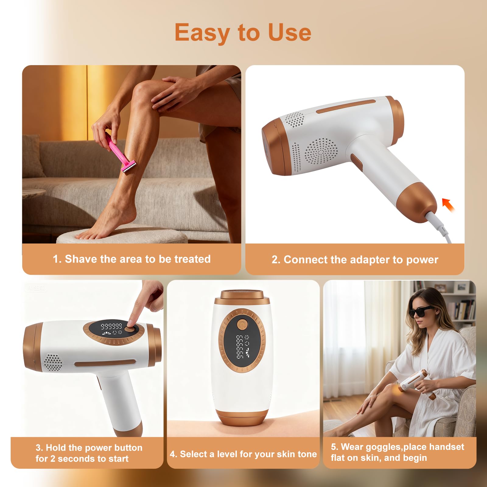 Epilatore luce pulsata, con 990.000 flash, 5 livelli di energia, 2 modalità automatica/manuale, Epilazione laser, impulsi luminosi per uomo e donna, ideale per viso e corpo