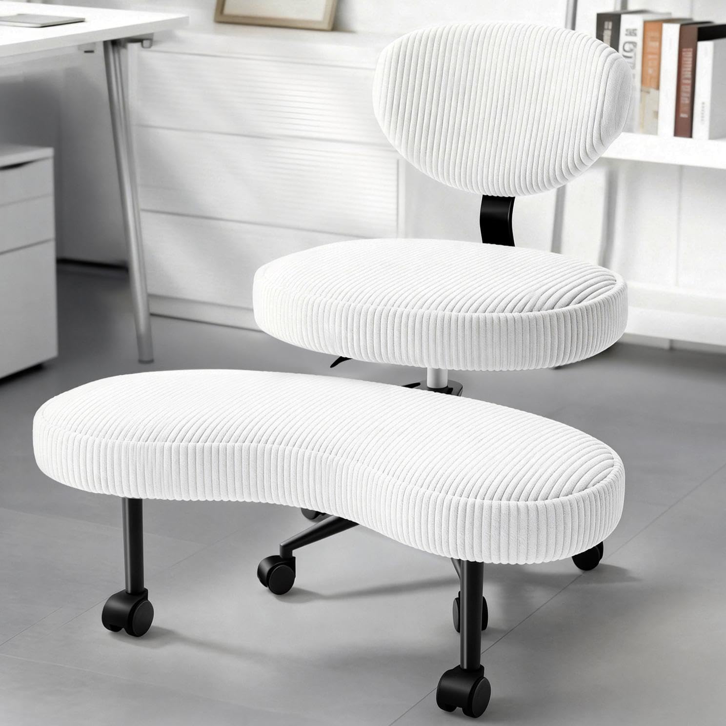Kniestuhl mit gekreuzten Beinen, ergonomischer Schreibtischstuhl mit Verstellbarer Höhe, Meditationsstuhl für ADHS-Betroffene, gepolsterter Computerstuhl für Zuhause/Büro, Cordweiß