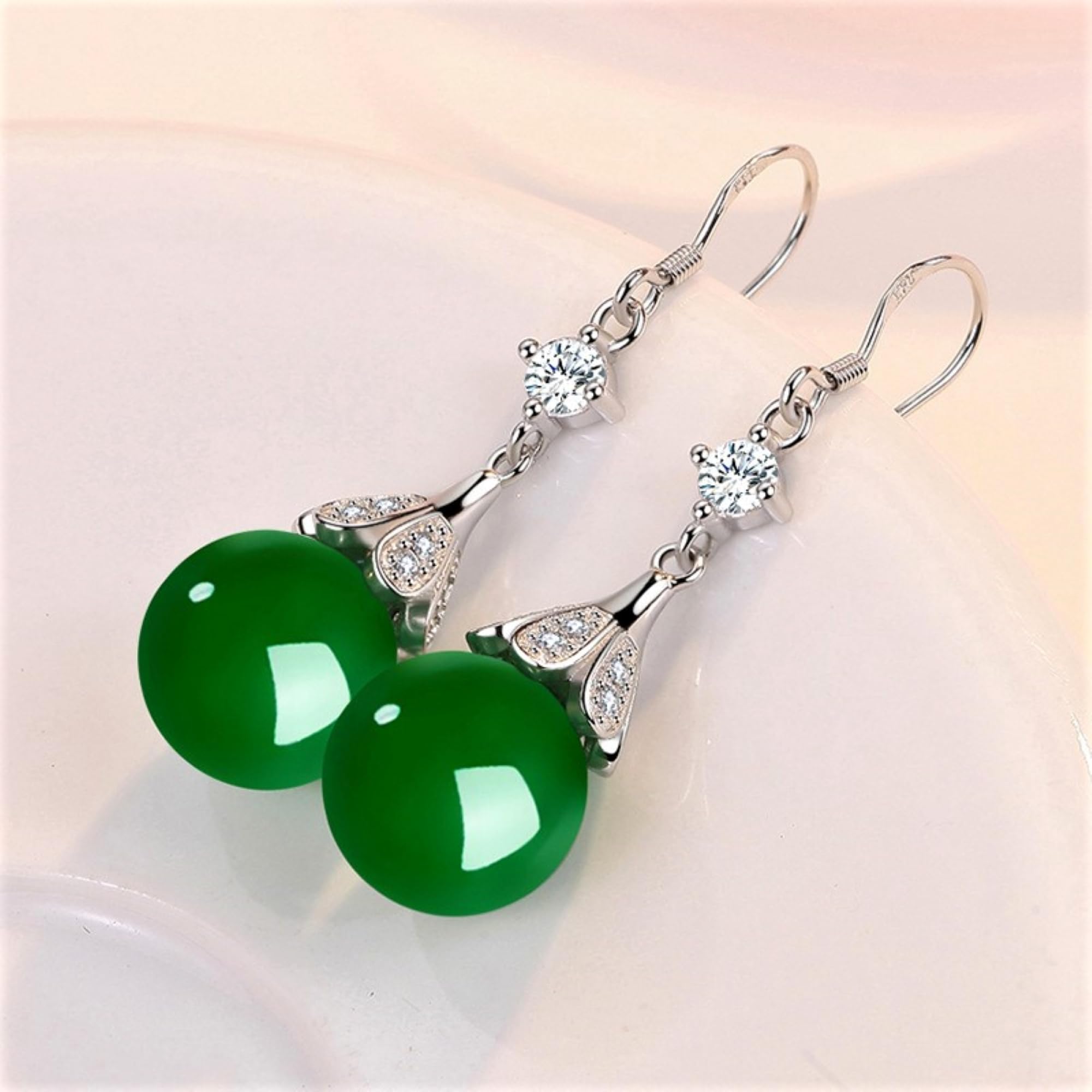 Pendientes Dangle de Gota de Plata de Ley 925, Pendientes Colgantes de Perlas de Agua Dulce/Ónix Verde/Ónix Rojo & Diamante CZ Hipoalergénicas, Joyería Fina para Mujeres Niñas
