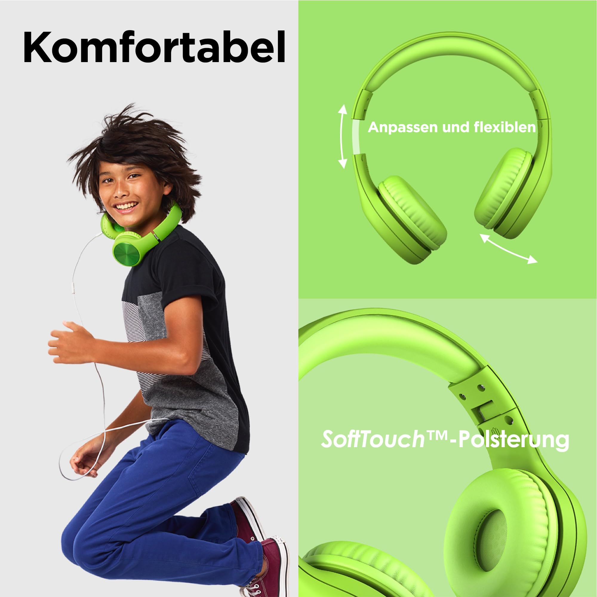 LilGadgets Connect+ Pro-Kopfhörer für Kinder und die Schule – speziell für den Komfort von Kindern entwickelt, faltbares Over-Ear-Headset mit Inline-Mikrofon, kabelgebundene Kopfhörer