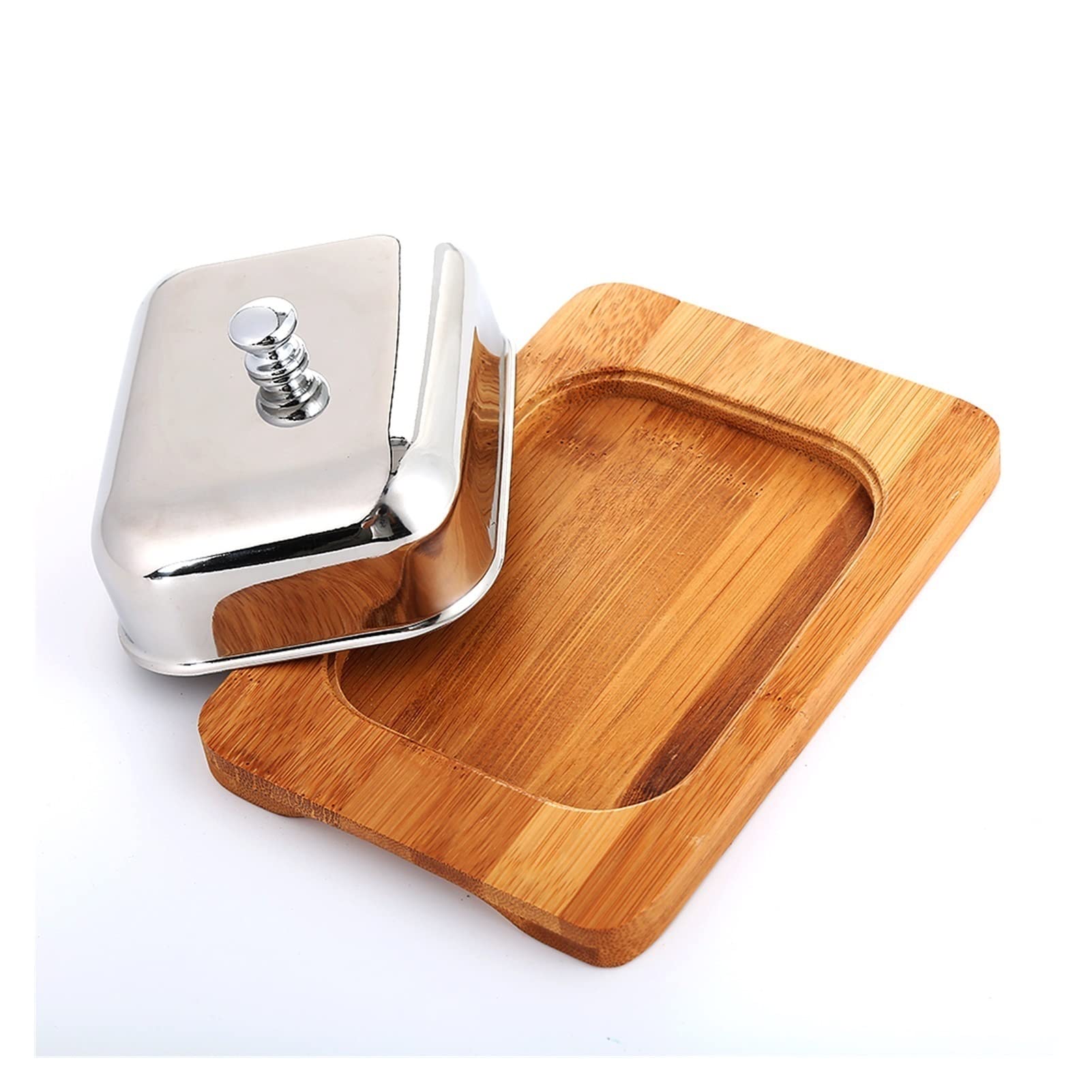 yaoyaoshop Butter Dishes Butter Container Stainless Steel Butter Dish Box Container Cheese Server Storage Keeper Bamboo Tray with Mirror Finish Lid Butter Holder Storage Butter Keeper Butter Dish