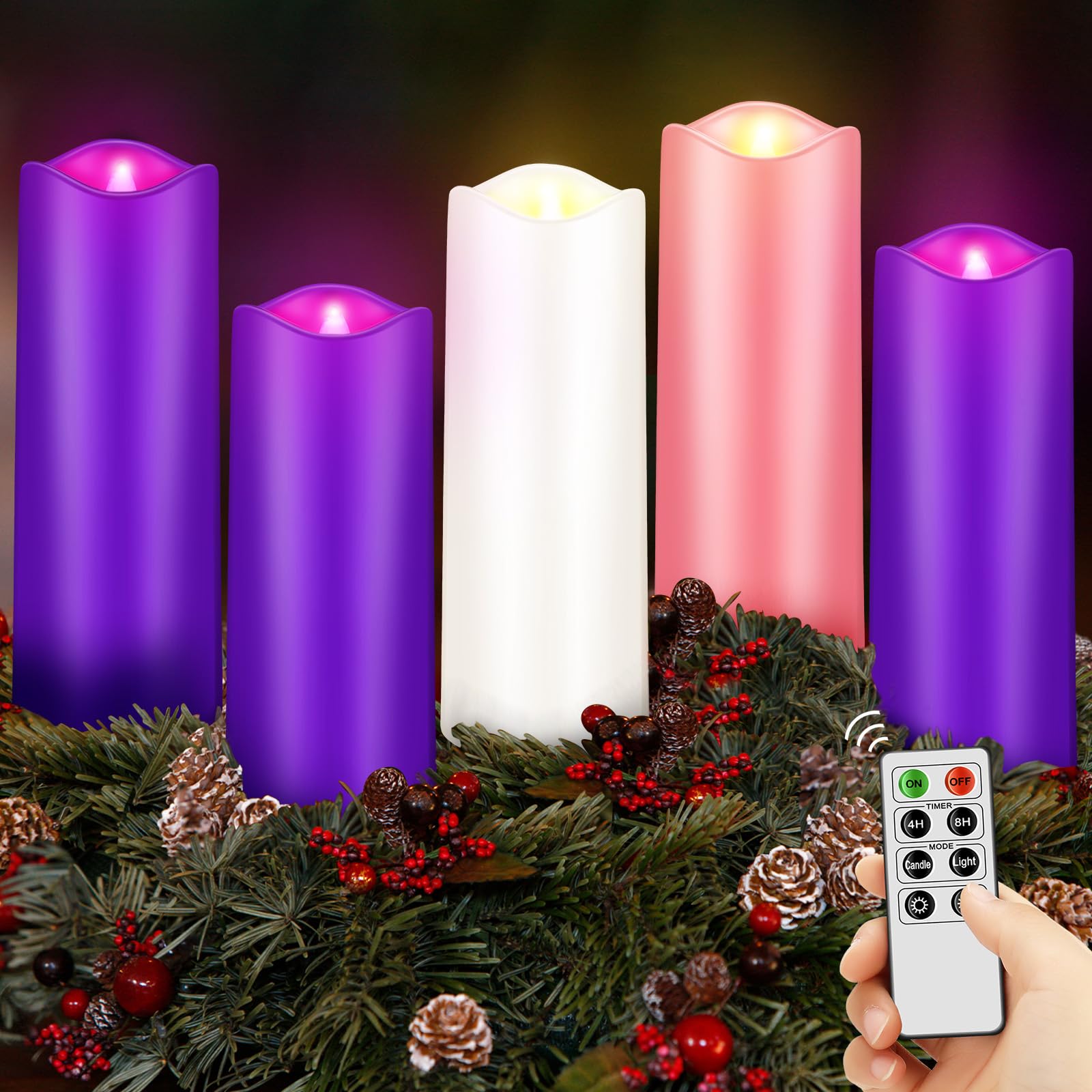 5 Pcs Christmas Advent Pillar Candles LED Flameless Advent